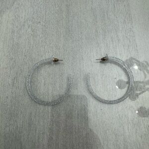 Local Eclectic Clear Silver Sparkle Hoop Earrings